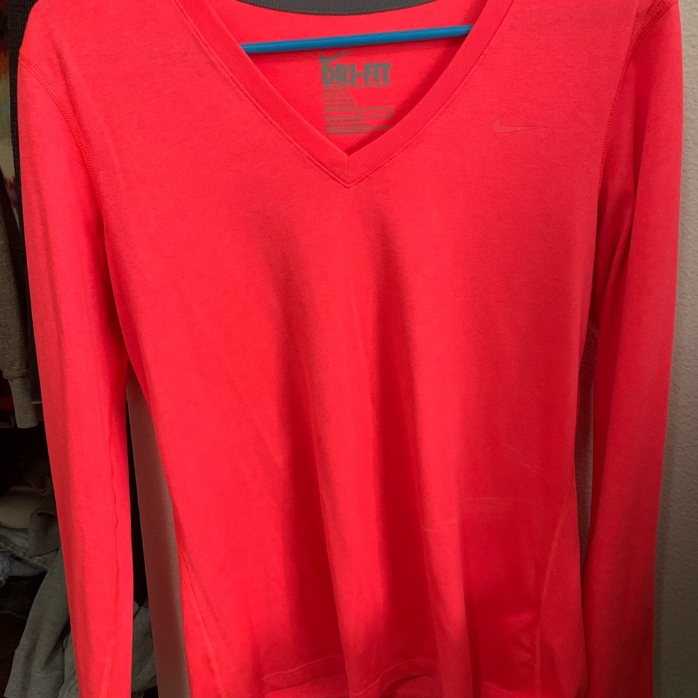 Nike Bright Pink V-Neck Long Sleeve Top